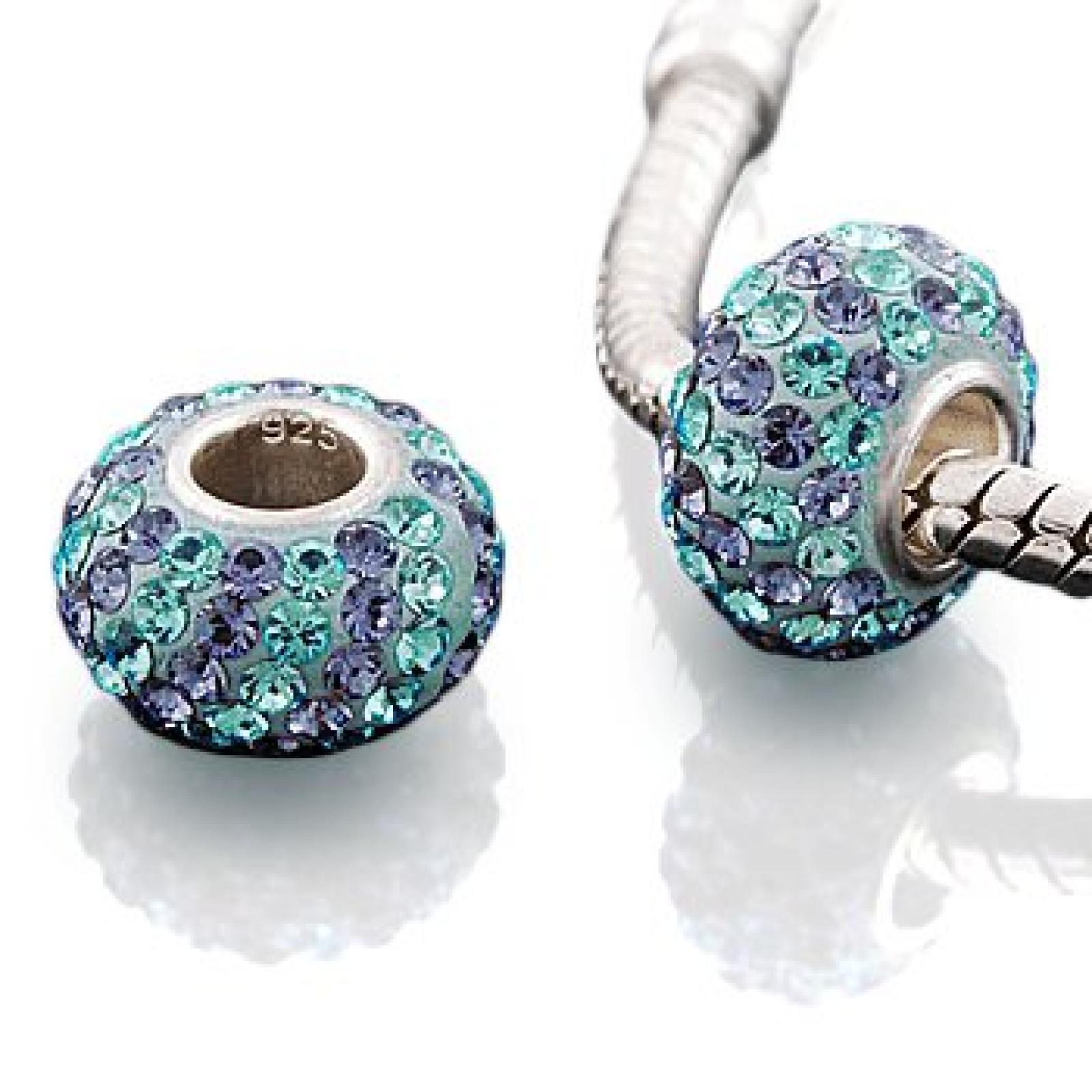 Andante-Stones Original Massiv 925 Sterling Silber Kristall Bead "Provence" Element Kugel für European Beads + Organzasäckchen 